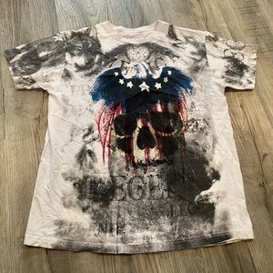 Mens Buffalo Outdoors Patriotic Skull All Over Print White T Shirt Size Large